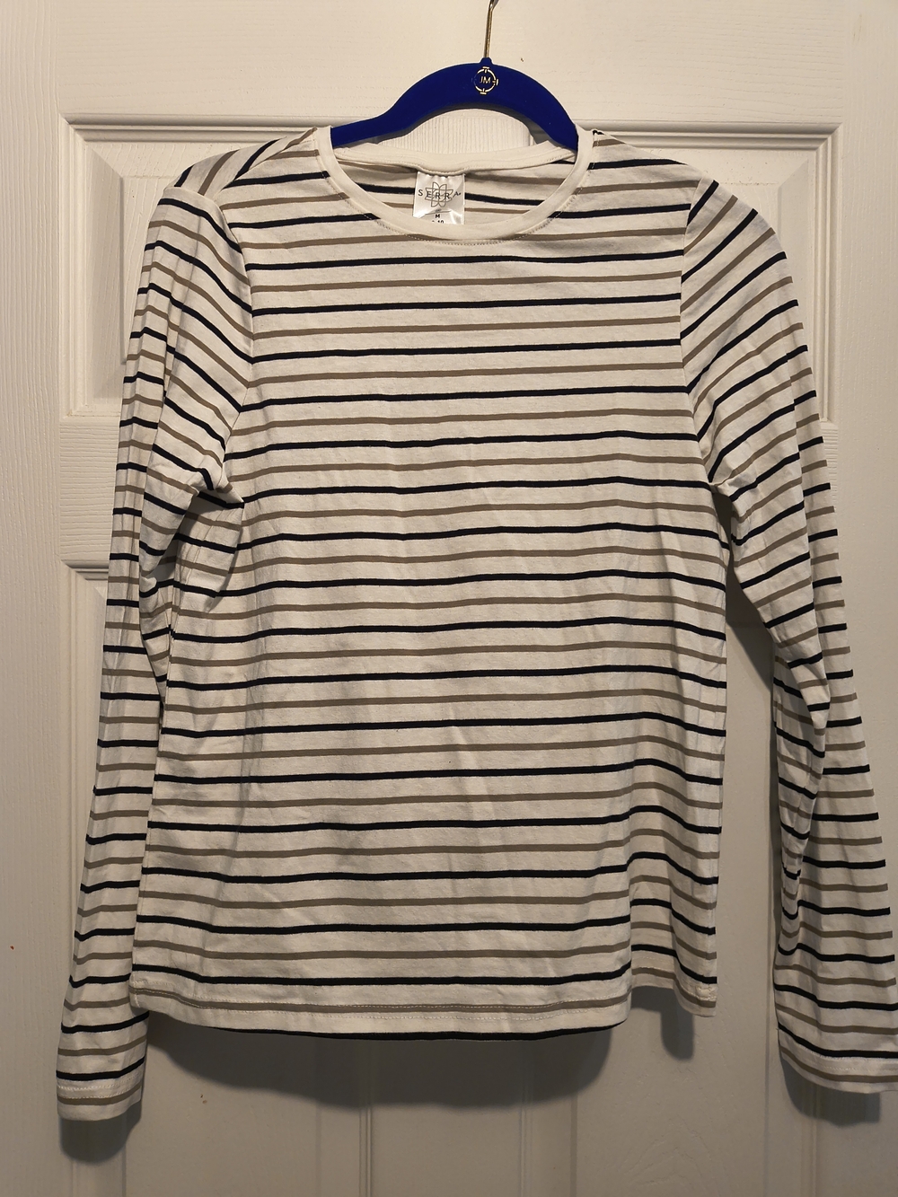 Serra Striped Crew Neck Tee in White, Black & Tan